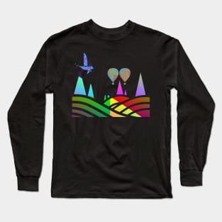 Fantasy Landscape with Flying Balloons Long Sleeve T-Shirt